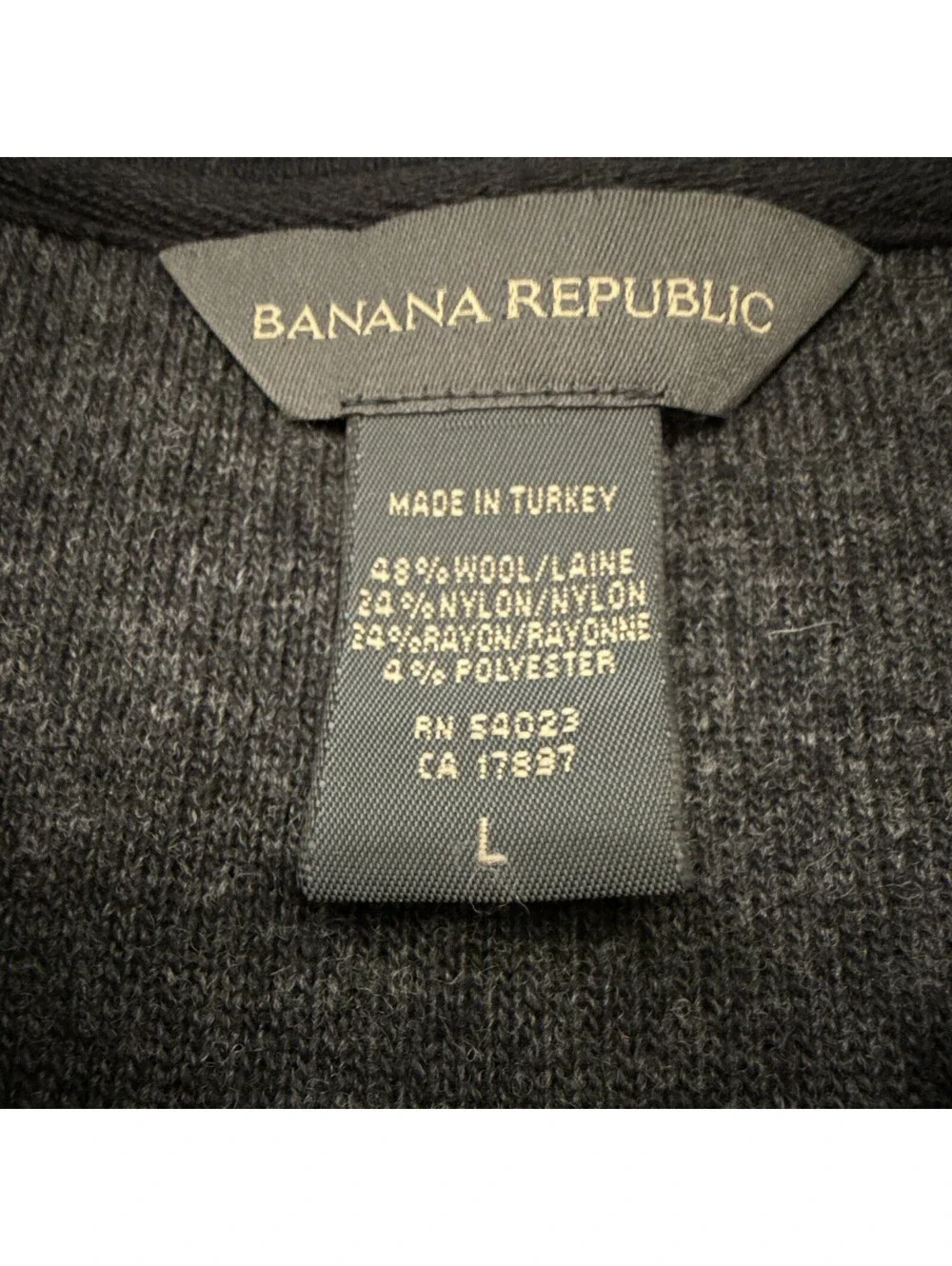 Banana Republic Men’s Black 1/4 Zip Mock Neck Wool Blend Sweater L